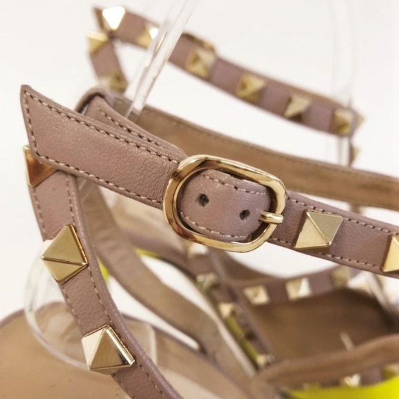 Valentino Rockstud Caged Pumps Neon Yellow - Picture 6 of 8